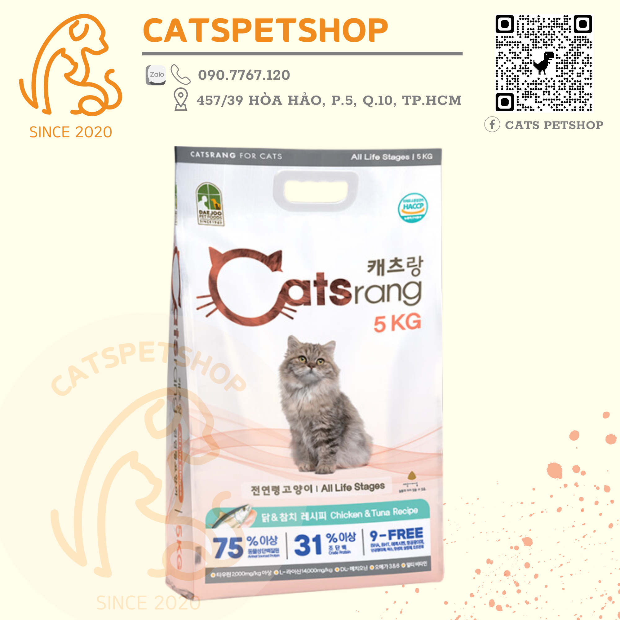 Hạt thức ăn cho mèo Catrang 5kg túi chiết 1kg