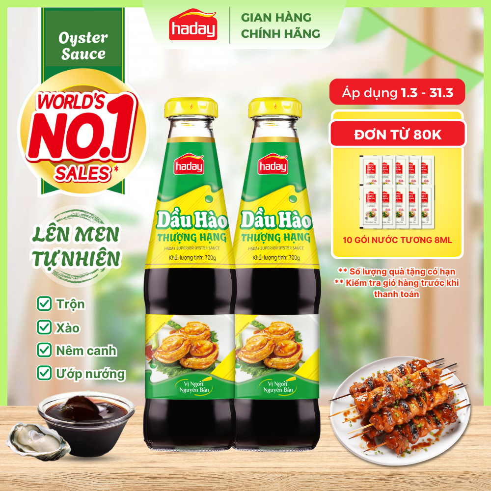 Dầu hào Haday chai thuỷ tinh 700g chiết xuất từ hào tươi tuyển chọn phù hợp khẩu vị Việt