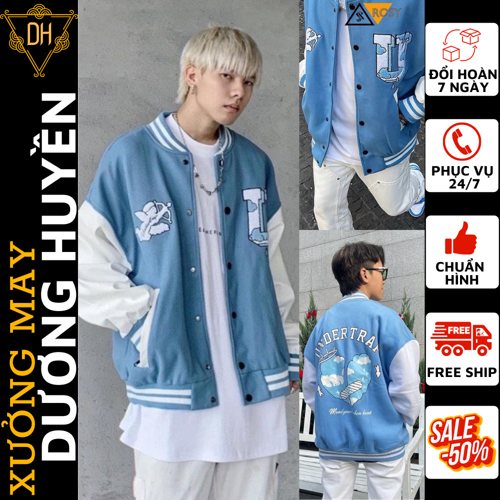 Varsity jacket bomber undertrap 💕 áo bomber nỉ undertrap xanh dương siêu hot , áo khoác bomber nữ, áo khoác bomber, áo khoác bomber unisex, áo khoác bomber unisex