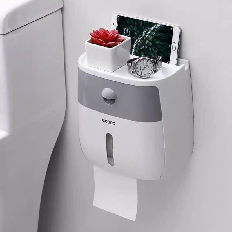 Bảo Hành 6 Tháng Hộp đựng giấy vệ sinh dán tường Ecoco ✨ Hai tầng, ngăn chứa giấy lớn, có khe để điện thoại