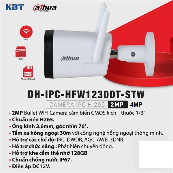 Camera IP Wifi DAHUA 2MP DH-IPC-HFW1230DT-STW
