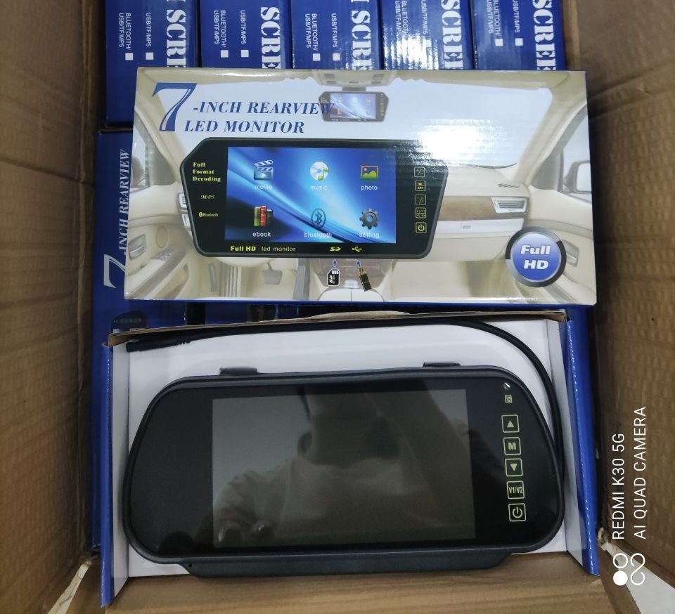 Màn hình gương 7 inchs ô tô, hiển thị camera lùi, camera tiến cho xe ô tô 12/24V - loại Ko cổng USB