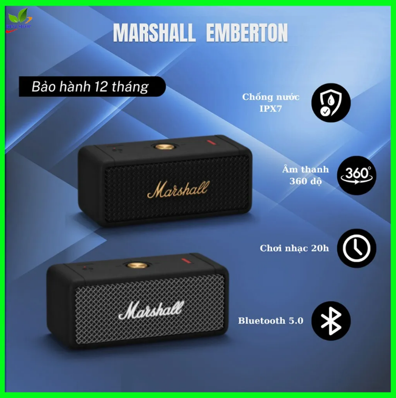 Loa bluetooth marshall emberton m2 , loa marshall emberton 2, pin sử dụng 20 giờ , chống nước ipx7 , âm thanh hay bass mạnh - full box nguyên seal