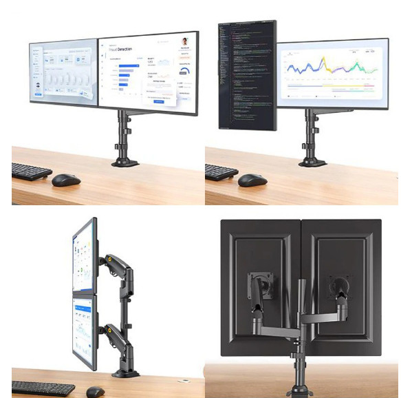 [Xếp Màn Trên Dưới] Giá Treo 2 Màn Hình NB H180 22-32 Inch New 2021 Gắn Bàn Xoay 360 Độ
