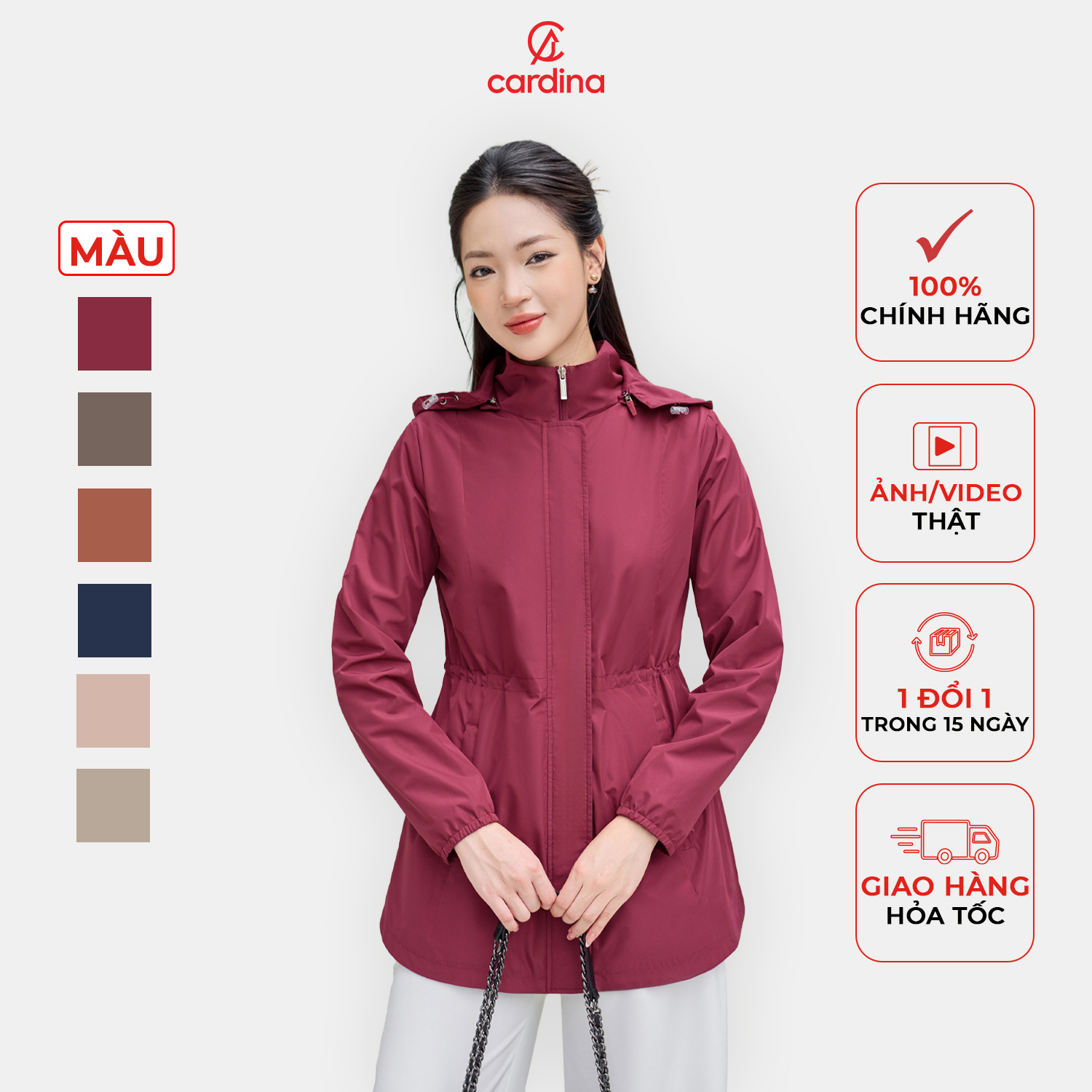 Áo jacket nữ An Lành CARDINA chất liệu gió tráng nhựa 50D cản gió cản nước kiểu dáng trẻ trung 4JKF02