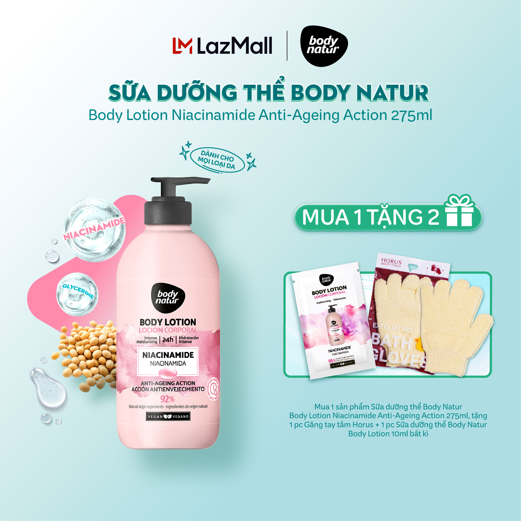 Sữa dưỡng thể Body Natur Body Lotion Niacinamide Anti-Ageing Action 275ml