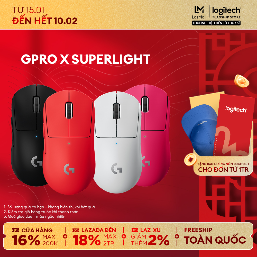 Chuột game không dây Logitech G Pro X Superlight - Siêu nhẹ cảm biến Hero 25k 25.6k DPI Lightspeed 5 nút lập trình pin lâu PC Laptop