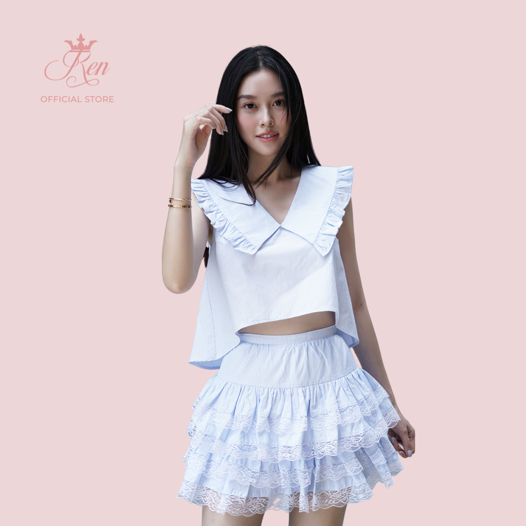 Ren by tee- chân váy sọc tầng phối ren