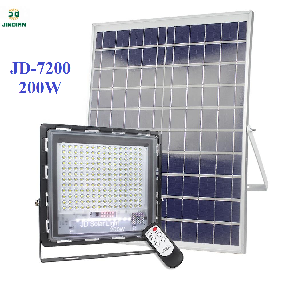 Đèn Pha Led Năng Lượng Mặt Trời JinDian 200W JD7200- Model 2021 | BẢO HÀNH 2 NĂM |- Thời gian chiếu sáng 12-14h, Có đèn báo dung lượng pin
