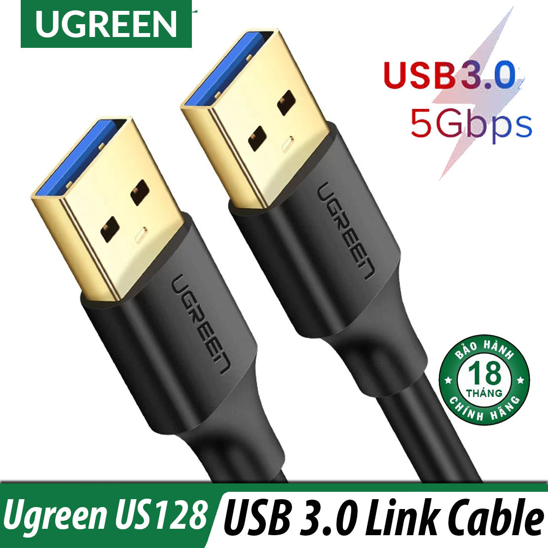 Cáp usb 3.0 link 2 đầu đực cao cấp ugreen us128 chính hãng