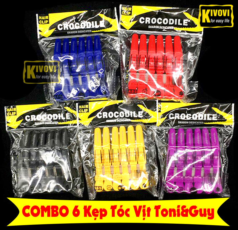COMBO 6 Kẹp Tóc Vịt Toni&Guy - Giúp Cố Định Tóc / Tóc Mái Cho Bé Nam Nữ Salon - Nhựa Đen Miệng Cá Sấu Có Lò Xo Thép Không Gỉ - Kivovi