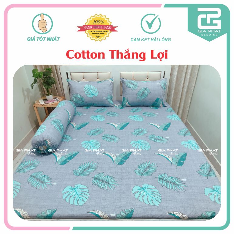 Bộ ga gối Cotton Thắng Lợi {4 món} 100% Cotton chuẩn logo họa tiết Lá Chuối.