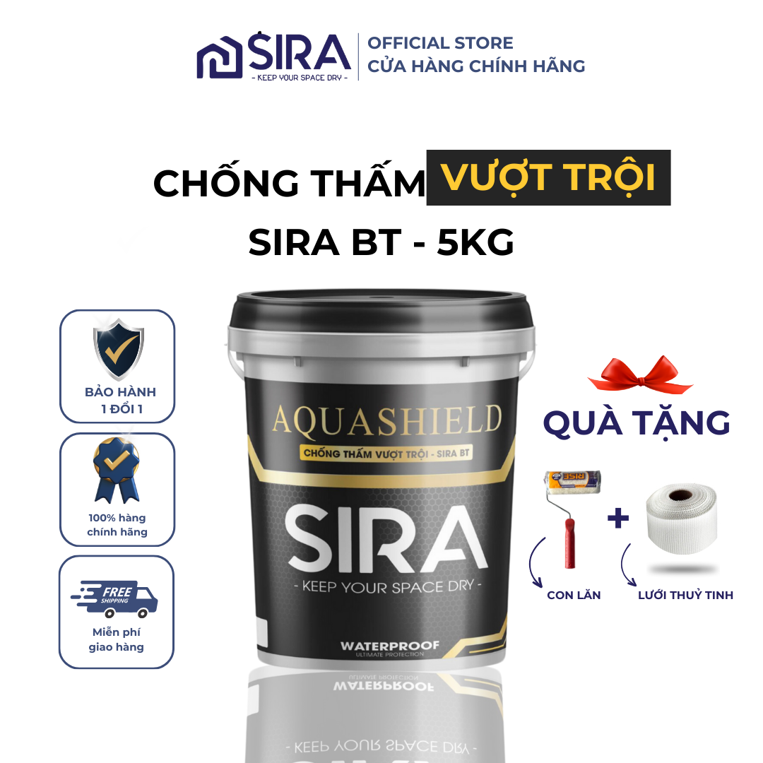 Sơn chống thấm vượt trội sira bt 5kg - chống thấm bể cá, bể nước, máng xối