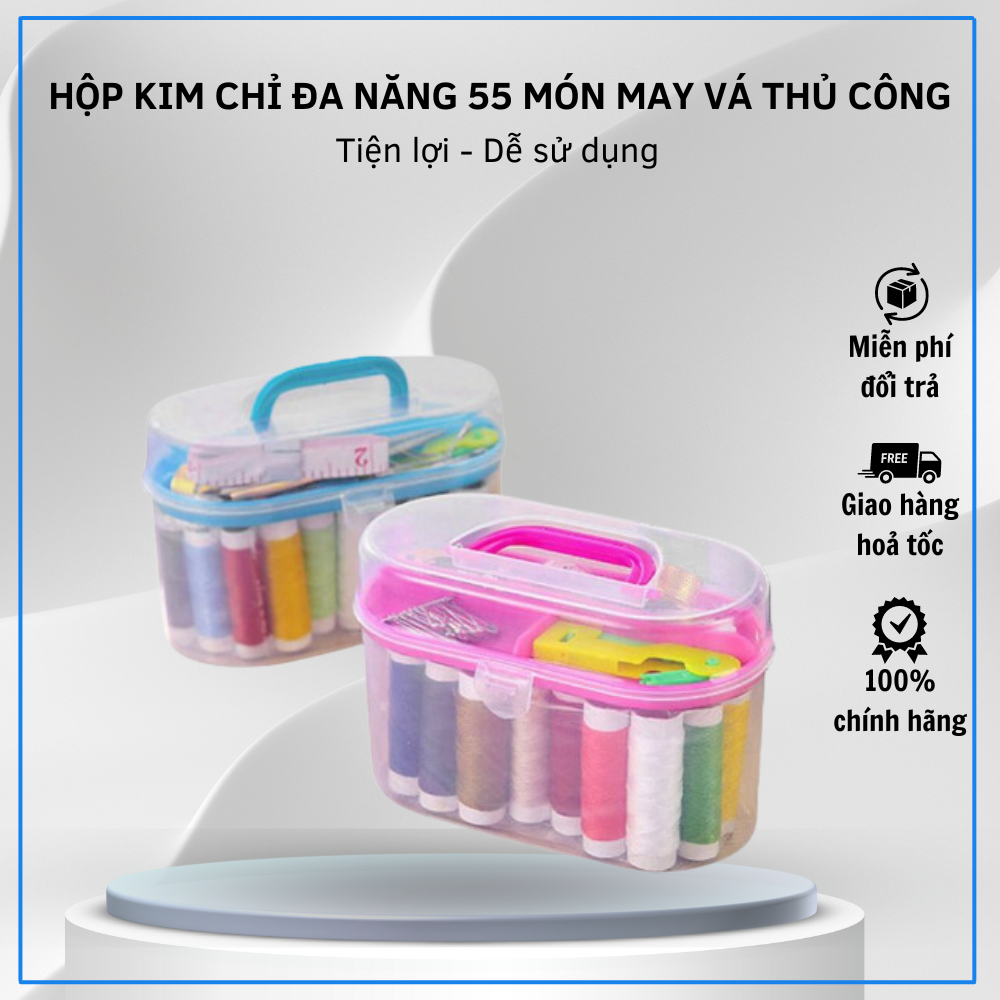 [HCM]Hộp kim chỉ đa năng rất nhiều món gồm chỉ các màu hộp kim các loại kéo cắt chỉ thước dây dụng cụ xỏ chỉ kim băng nútnhẫn ấn kim và hộp nhựa - bộ dụng cụ sửa đồ tiện dụng  - bộ kim cḥỉ gia đình  - dụng cụ may vá