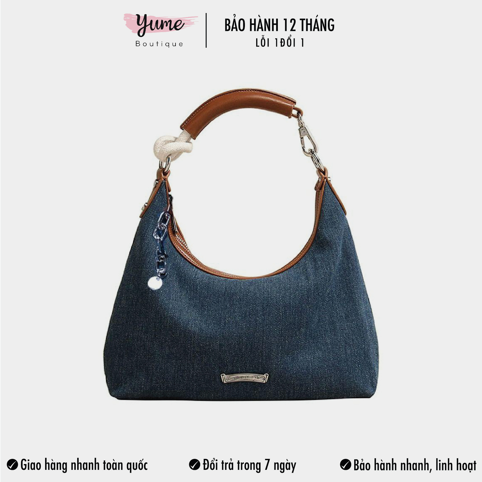 Túi Đeo Vai Nữ Thời Trang Phong Cách Retro Chất Denim Màu Xanh Dương Yu83