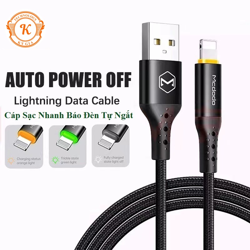 Cáp sạc lightning mcdodo tự ngắt khi sạc đầy cho iphone ipad - mẫu mới 2022