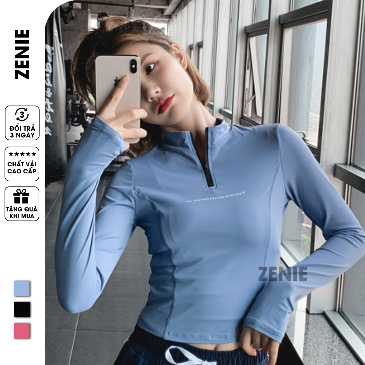 Áo Tập Gym Nữ Tay Dài Có Khoá Kéo Form Đẹp Sang Chảnh Nâng Ngực Tôn Vai Cho Gym Yoga A24