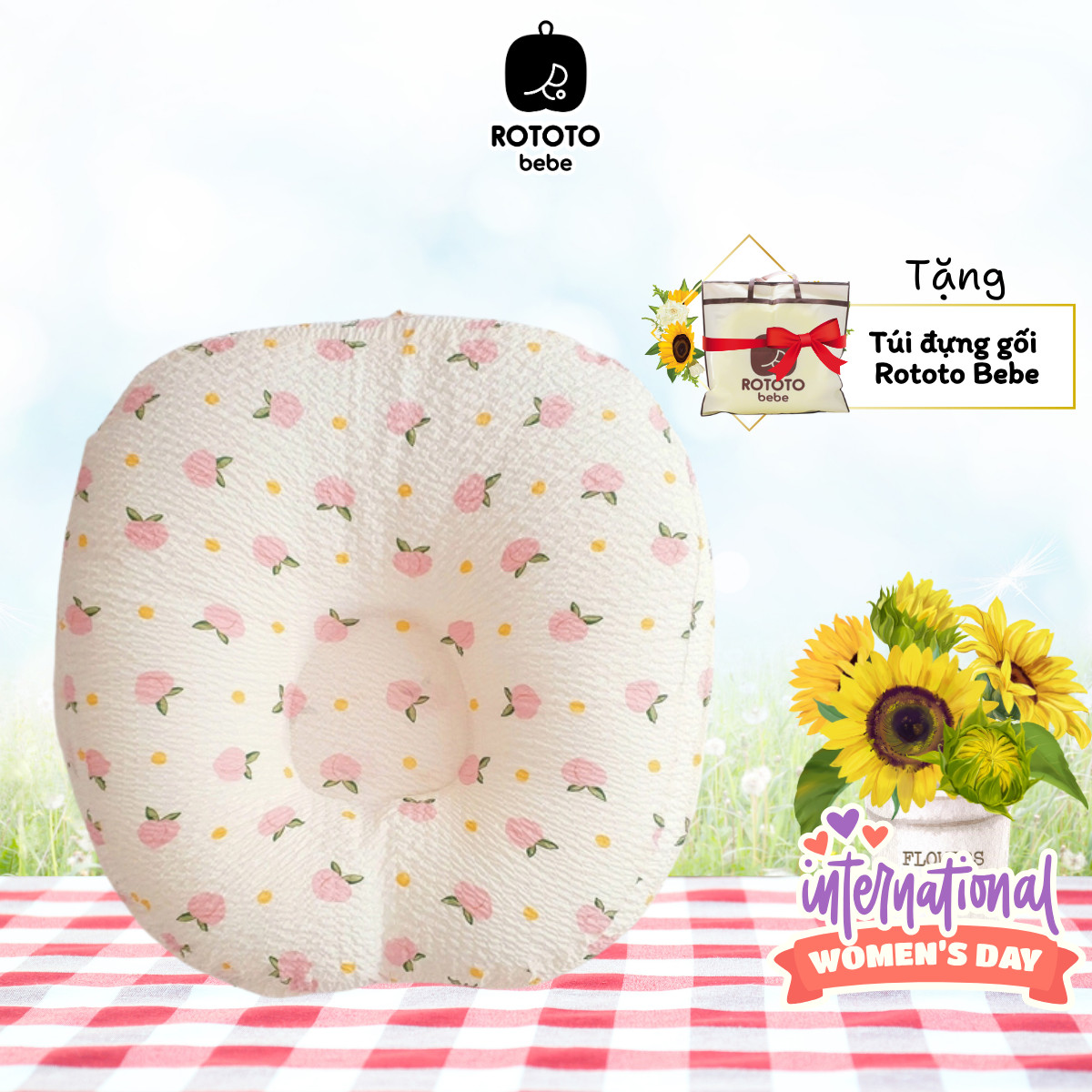 Gối chống trào ngược vải Ripple kiểu mới ruột C cho bé RototoBebe nhập khẩu Hàn Quốc - ALADDIN VINA