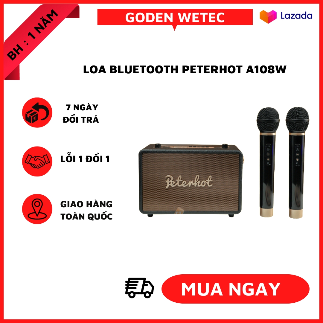 Loa Karaoke Bluetooth Peter A108W Kèm 2 Mic Không Dây Nghe Nhạc Cực Đã Âm Bass Cực Mạnh Thiết Kế Mới. Loa Karaoke A108W Dễ Sử Dụng Thiết Kế Cực Đẹp Pin Trâu GODEN WETEC