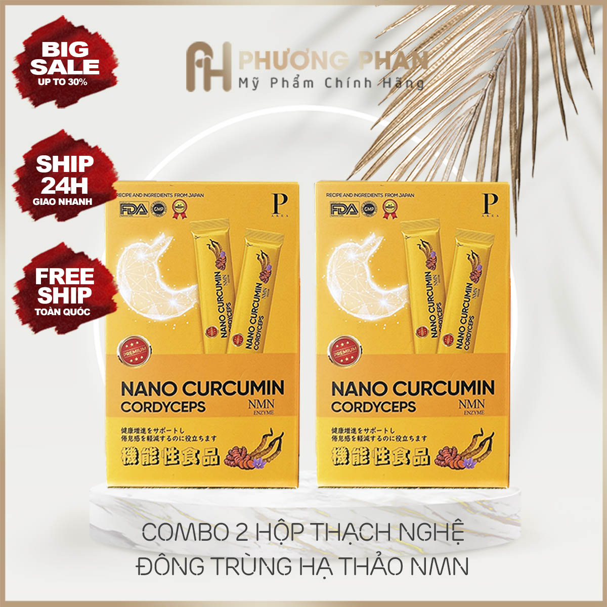 Combo 2 Hộp Thạch Nghệ Đông Trùng Hạ Thảo Nano Japan - Giảm Đau Bao Tử - Giúp Bé Ngủ Ngon - Đẹp Da - Phương Phan Cosmetics