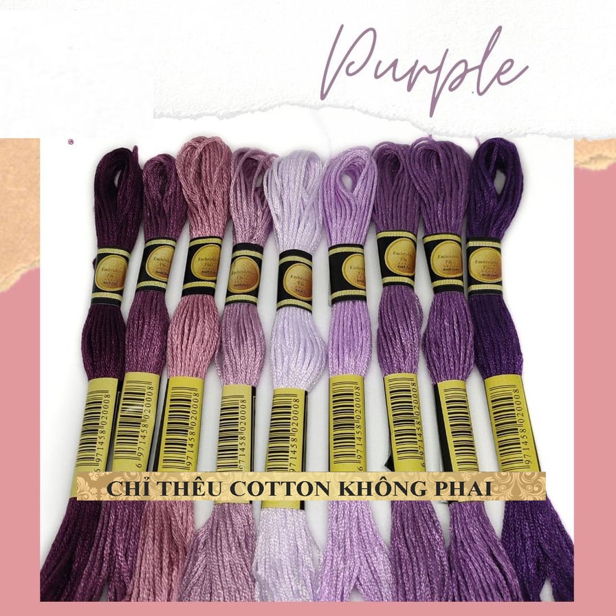 Set 9 tép chỉ thêu - màu như hình - chỉ thêu cotton cxc