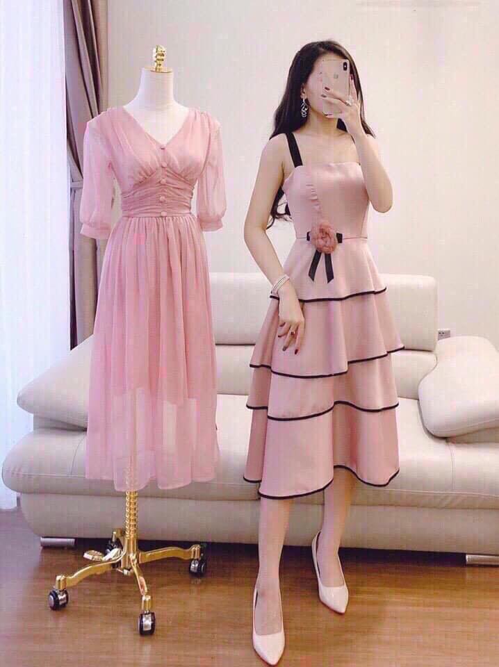 Đầm Nữ ( Váy Nữ ) Viền Hai Dây Kết Bông Có Mút Ngực Siêu Xinh Thời Trang Bambo