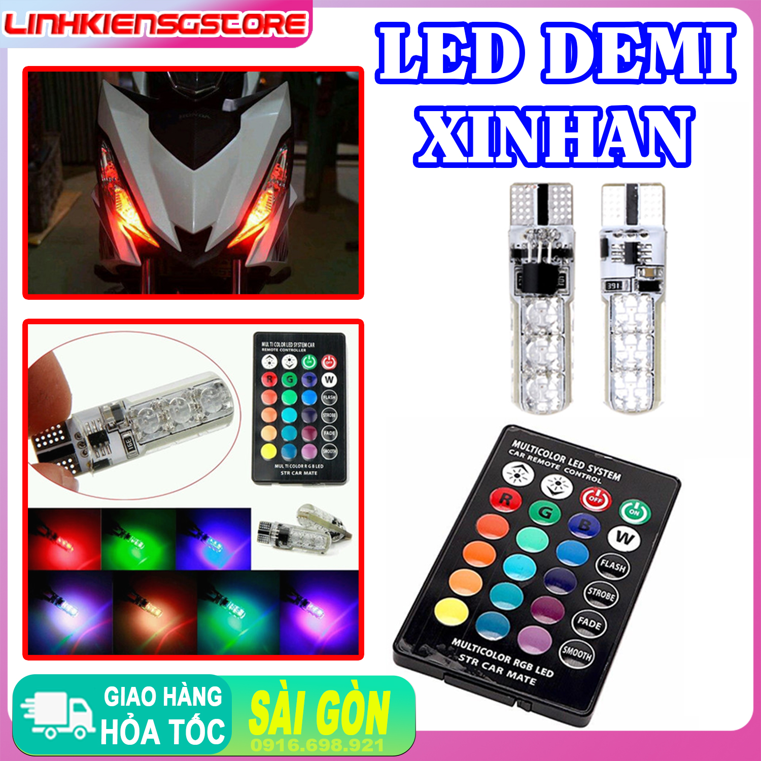 2 đèn led xi nhan demi đổi mầu theo remote