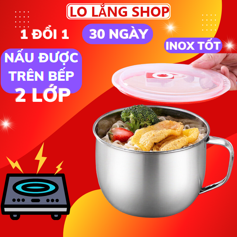 Ly mì đựng 2 gói dạng tô inox 1100ml có nắp đậy kệ đựng điện thoại và thoát nước đa năng cao cấp