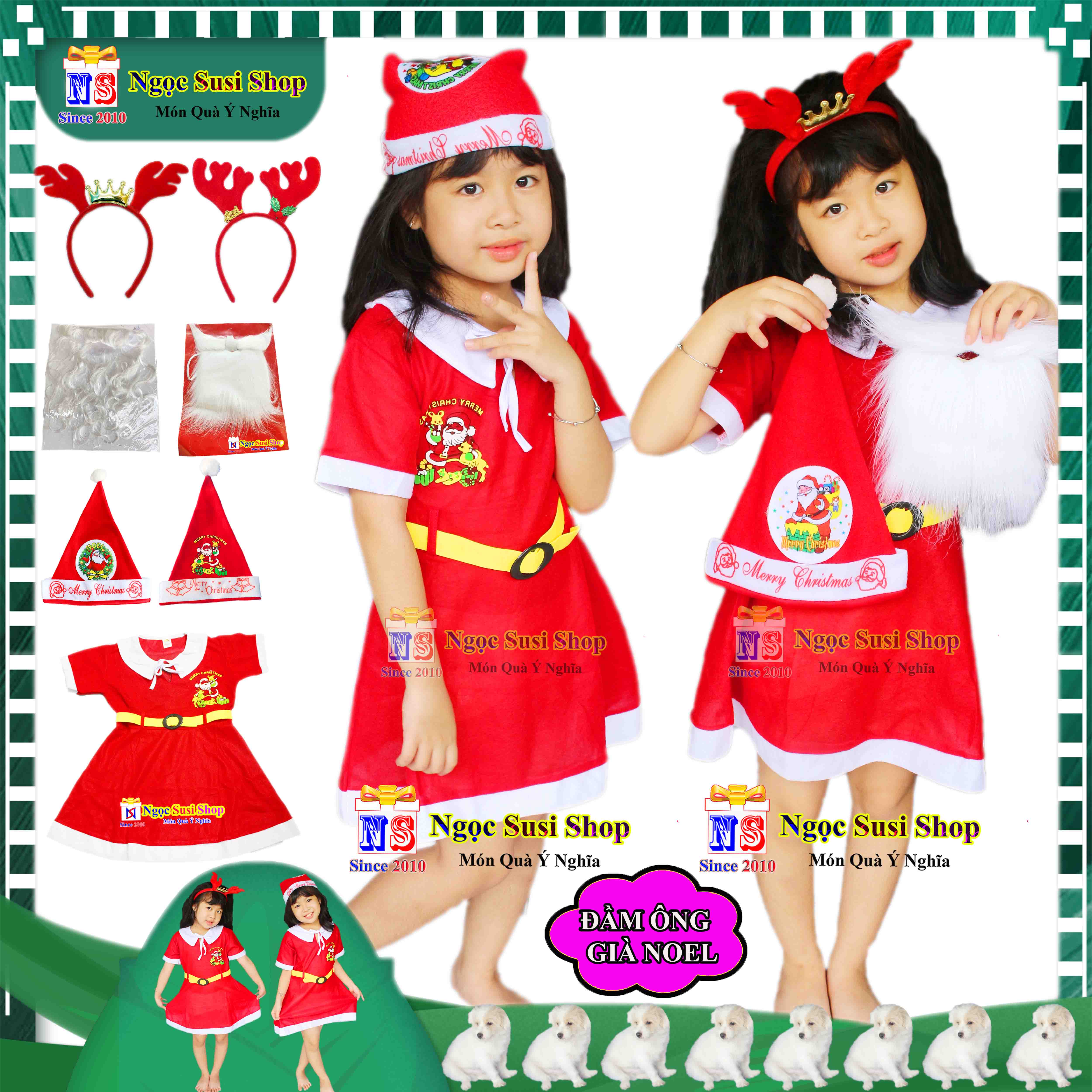 Bộ đồ hóa trang đầm ông già noel cho bé gái từ 1 - 10 tuổi chất vải nỉ - bộ đồ noel cho bé gái