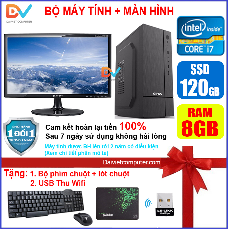 [Trả góp 0%]Bộ máy tính văn phòng học tập + Màn hình 18.5 inch CPU G3220 / Core i7 4770 / Ram 4-8GB / SSD 120-240GB [TẶNG: Bộ phím chuột + USB thu wifi +  bàn di chuột] VPi74 - LDV