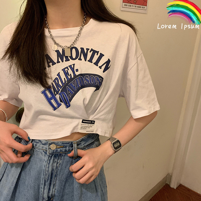 Áo Thun Croptop Harley Davidson Tay Ngắn Chiết Eo Cá Tính Form Rộng