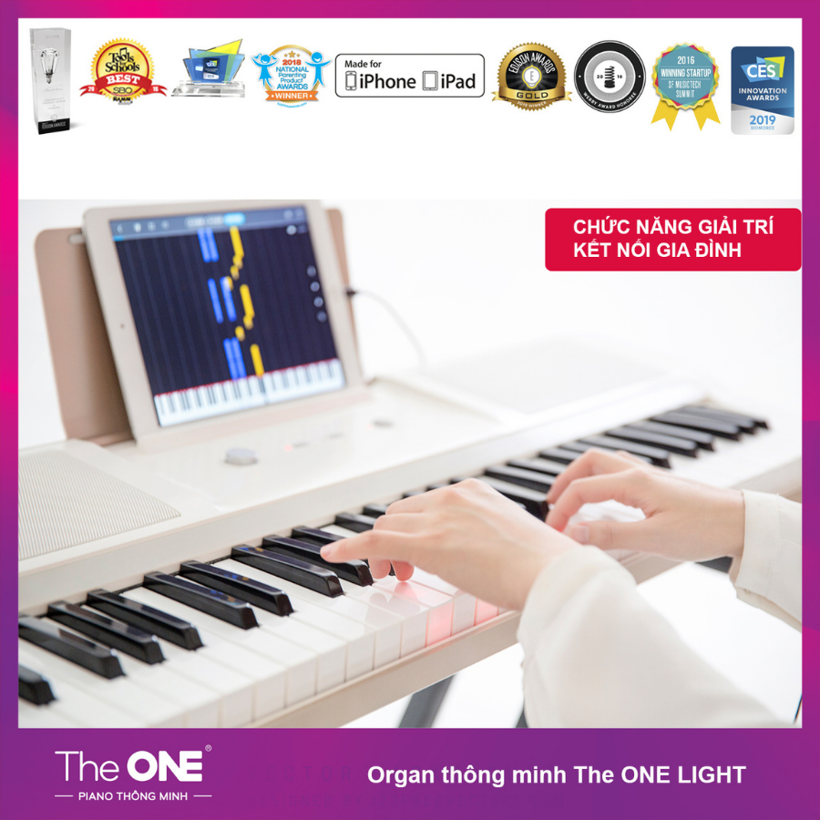 [Freeship] Organ điện có đèn Led cho người mới học tính năng thông minh Thương hiệu Mỹ kết nối chính xác các app piano, organ tự học cấp tốc, game giải trí tính điểm Mã SP The ONE Light Keyboard TOK1