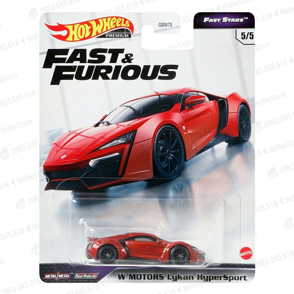 Xe Hot Wheels - W Motor Lykan HyperSport bánh cao su Hot Wheels Premium Fast & Furious Real Riders xe mô hình ô tô đồ chơi tỷ lệ 1:64 hotwheels