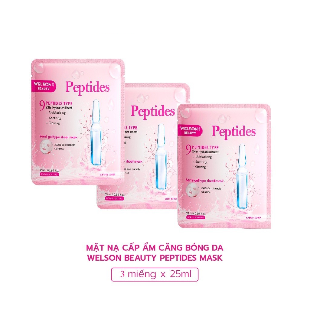 Mặt nạ Peptide cấp ẩm căng bóng da Welson Beauty 3 miếng x 25 ml