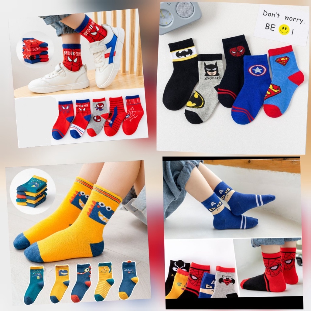 Sét 5 đôi Tất Vớ hình siêu nhân nhện khùng long bé trai từ 1 đến 12 tuổi