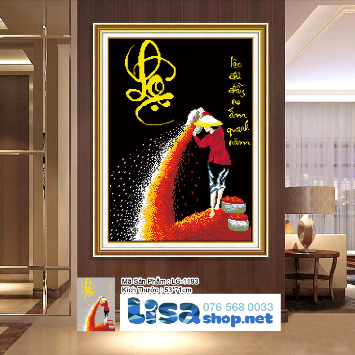 Tranh đính đá lộc lúa 53x71cm chưa đính lg1193