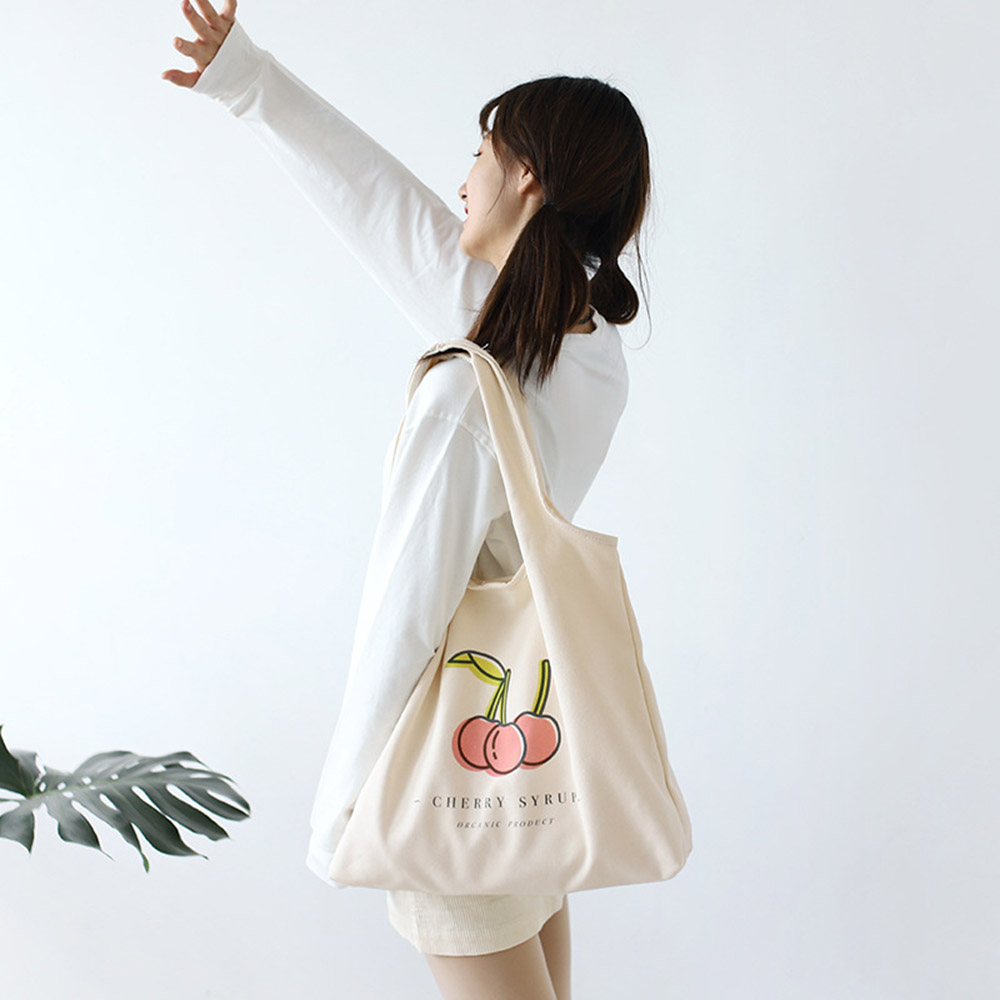 Túi tote vải canvas mềm cỡ lơn in quả sơ ri siêu xinh mang phong cách Hàn Quốc-TALI STORE