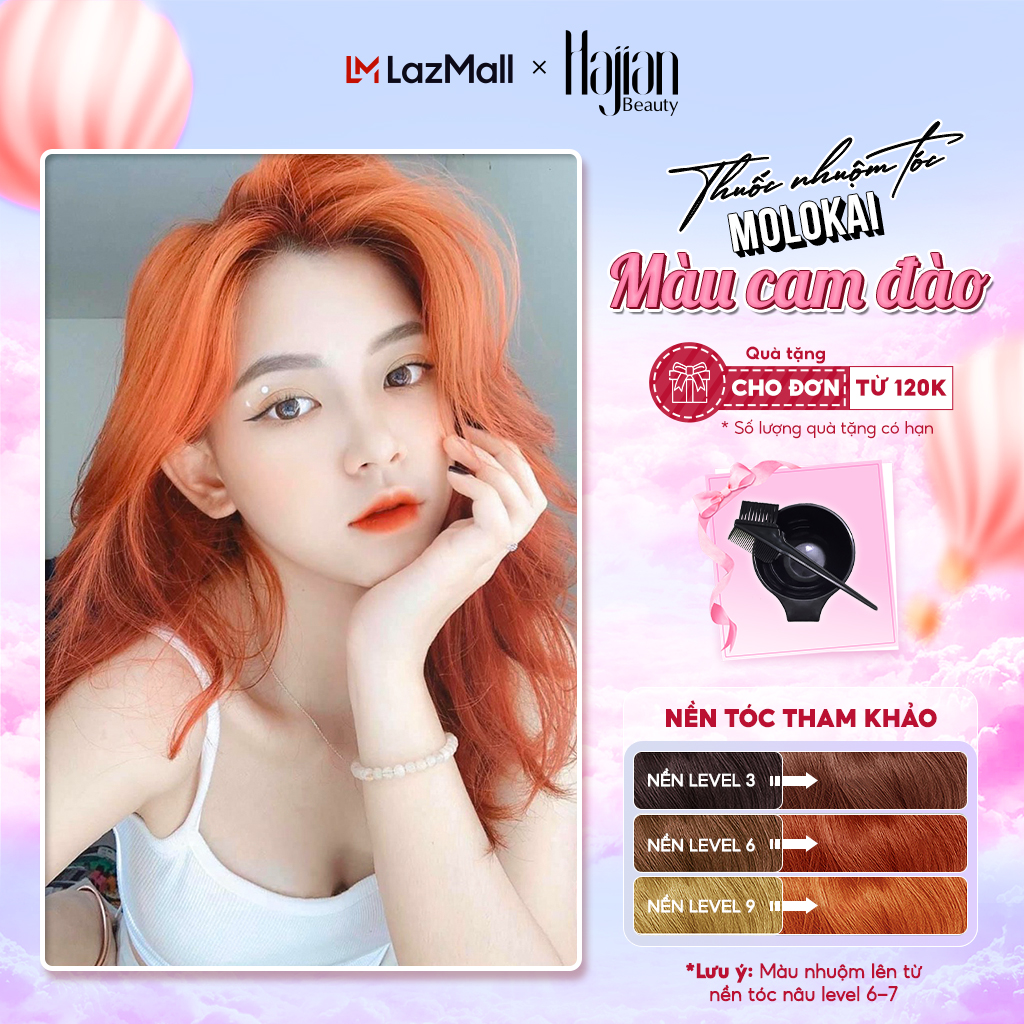 Thuốc nhuộm tóc màu cam đào Molokai, nhuộm tóc tại nhà chứa collagen tảo biển siêu dưỡng - Hajian Beauty