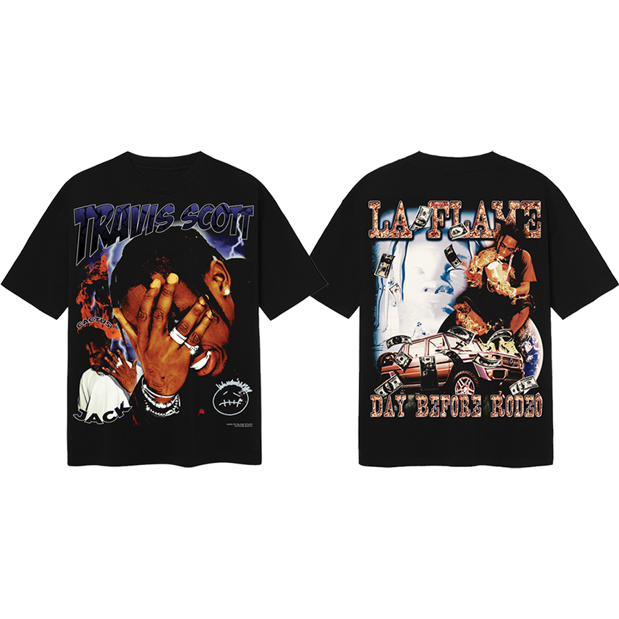 Blank | áo thun travis scott tay lỡ unisex - đen cổ tròn