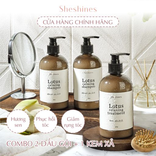 Combo 2 Gội 1 Xả phục hồi hư tổn giảm rụng tóc hương sen cao cấp Lotus Sheshines