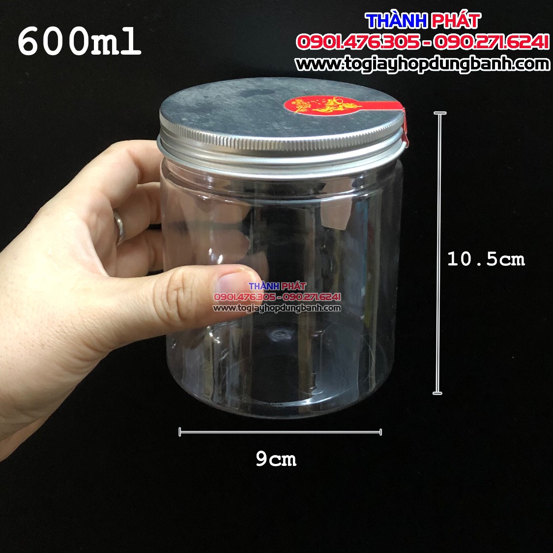 10 Hủ nhựa Pet nắp nhôm 600ml đựng bánh qui, quà tết,mứt, hạt dưa, hạt điều - hộp đựng bánh kẹo Tết 2023
