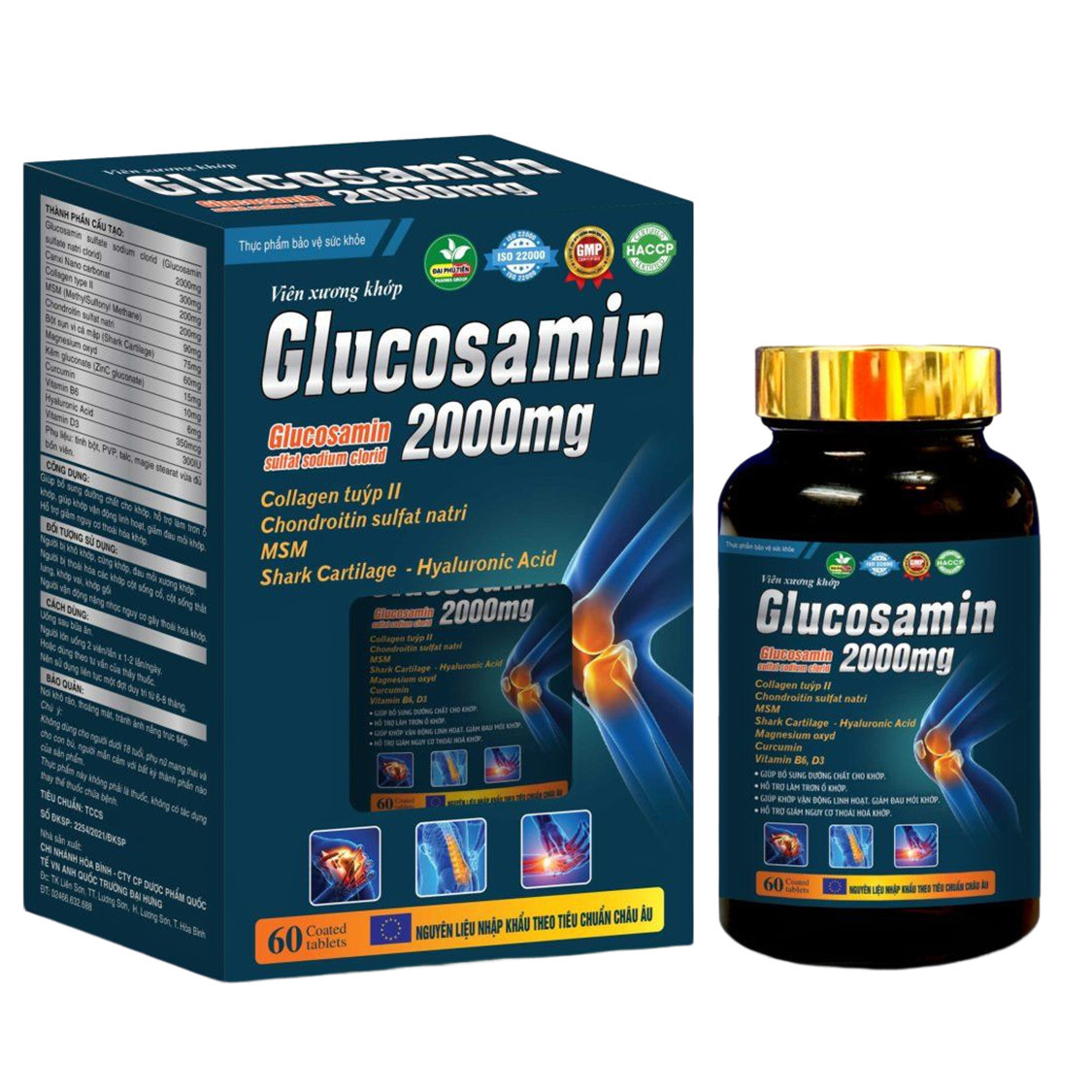 Viên xương khớp Glucosamin 2000mg, Thành Phần Sụn Cá Mập, giảm đau nhức mỏi xương khớp, làm trơn các ổ khớp. Hộp 60 viên - Dược Phẩm Duy Công