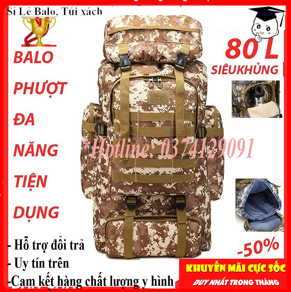 Balo du lịch, phượt cao cấp 80l, balo chiến thuật công suất lớn cho dân phượt không thấm nước molle camo ba lô chiến thuật quân sự quân đội đi bộ đường dài cắm trại ba lô đi du lịch ba lô thể thao ngoài trời túi leo núi