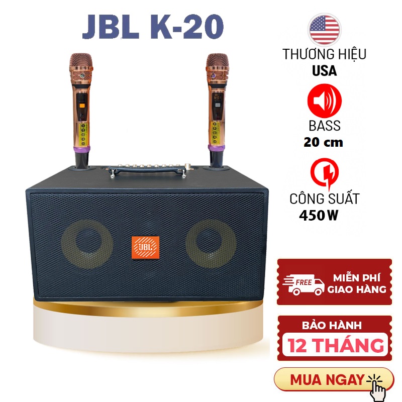 Loa Karaoke Xách Tay JBL K20 Kèm 2 Micro Không Dây Loa Công Suất Lớn 450wThiết Kế 2 Bass 20cm2 Loa TrebleHỗ Trợ Kết Nối Bluetooth 5.0Tích Hợp Tần Số Chống Hú Rít .Bảo Hành 12 Tháng