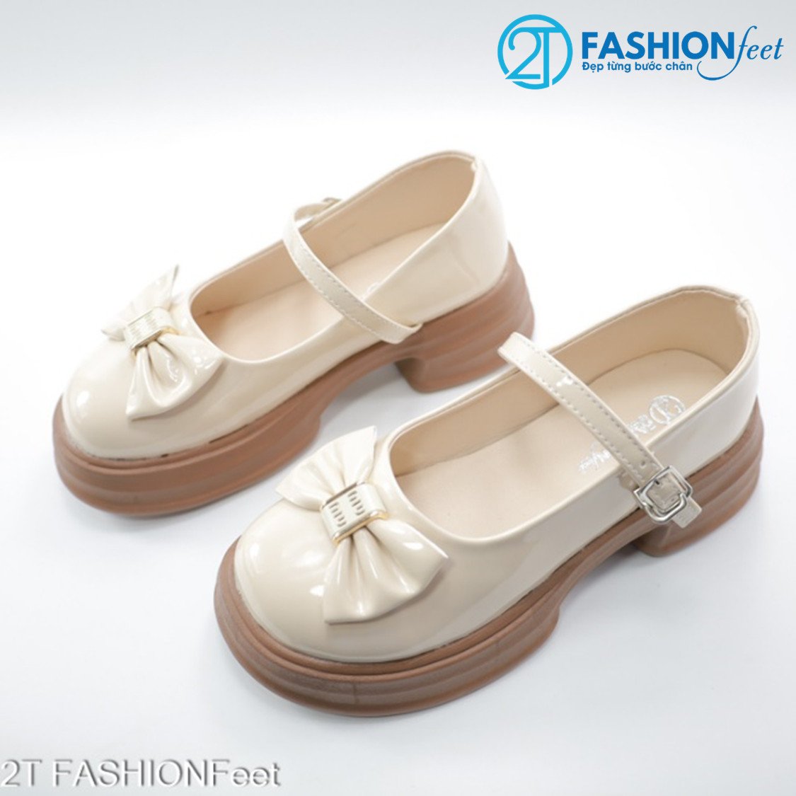 Giày Búp Bê Nữ Phối Nơ Miu, Đế PU 5 Cm Siêu Nhẹ, Chống Trơn Trượt, Có Quai Ngang Cài- ĐHG0016