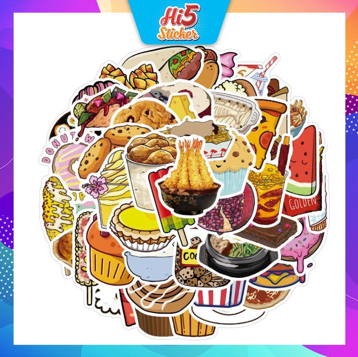 Sticker Bộ Hình Vẽ Món Ăn Ngộ Nghĩnh decal hình dán chống nước trang trí xe, laptop, nón bảo hiểm, vali #212