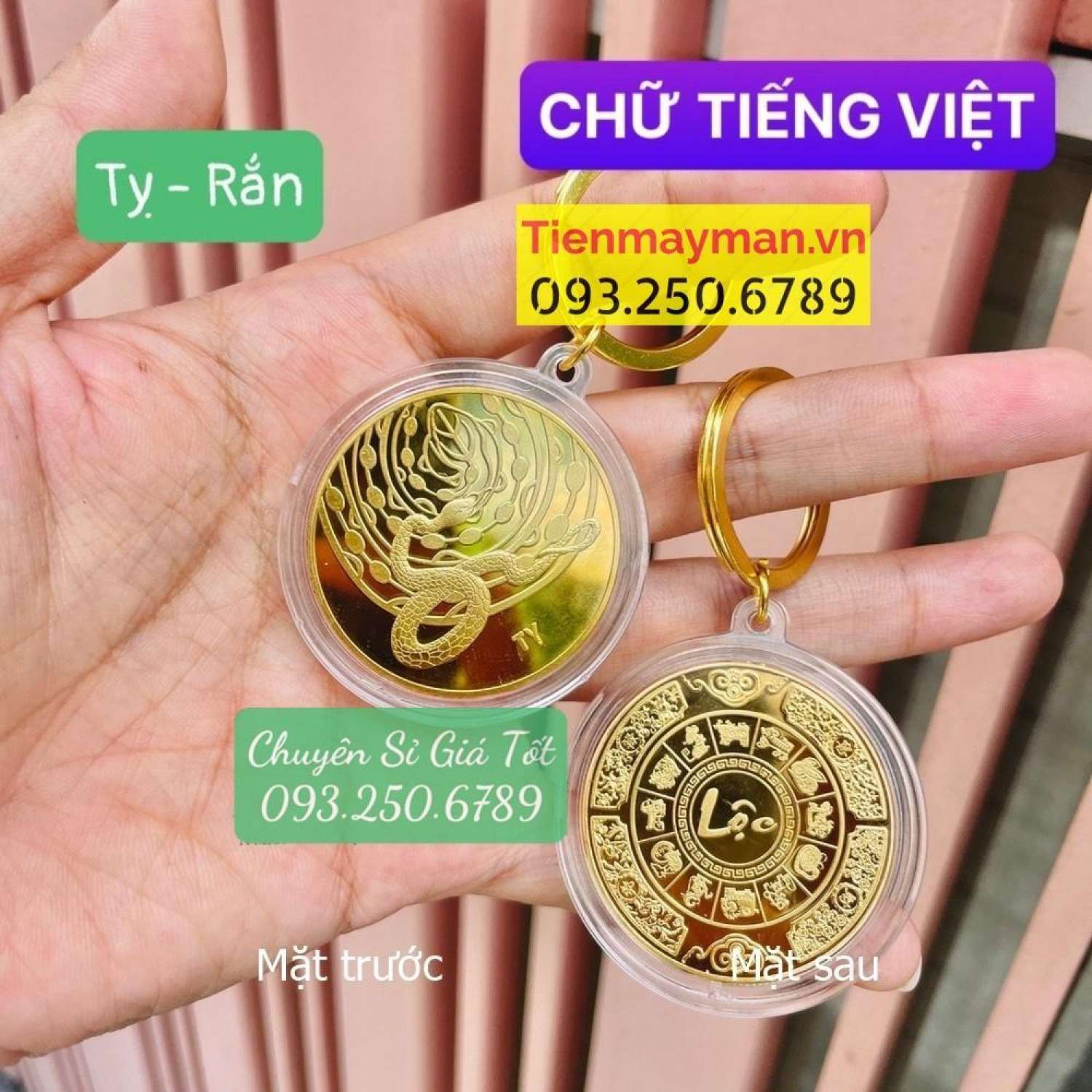 Móc khóa xu 12 con giáp mạ vàng treo oto, xe máy