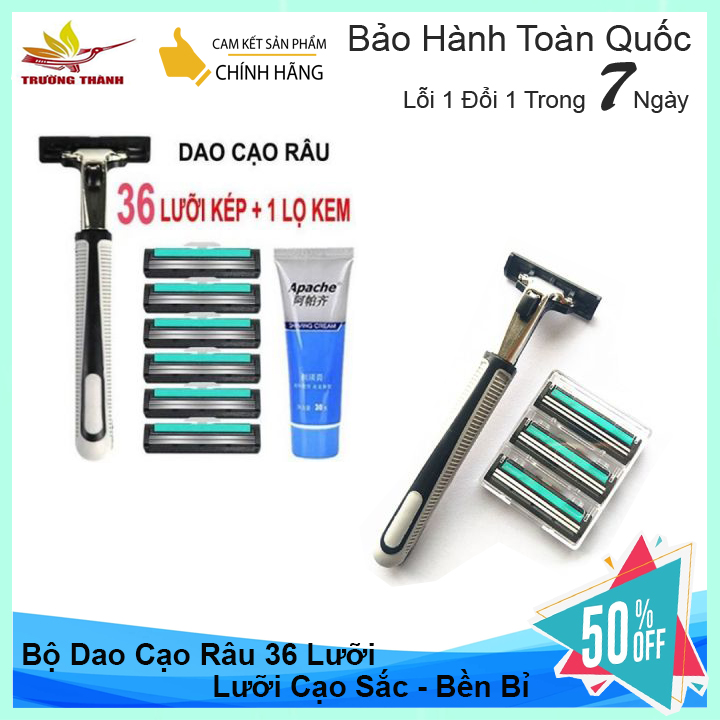 Dao Cạo Râu Và 36 Lưỡi Kép Giá Rẻ Cho Nam Giới Tặng 1 tuýt kem tạo bọt Bộ 1 Dao Cạo Râu Và 36 Lưỡi Kép Giá Rẻ Cho Nam Giới