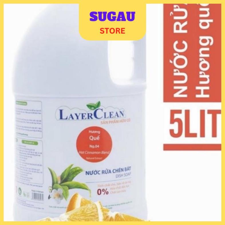 Nước rửa chén bát hữu cơ Layer Clean hương quế 5l an toàn cho sức khỏe, không hại da tay