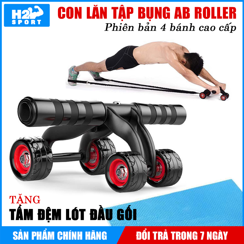 Con lăn tập bụng 4 bánh cao cấp ab roller, hỗ trợ tập luyện cho vòng eo 6 múi
